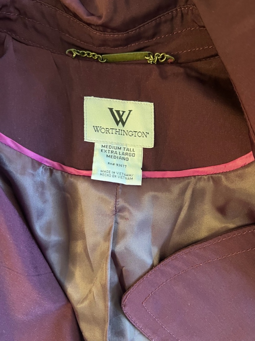 Worthington Double-Breasted Burgundy Trench Coat with Belted Waist - Picture 4 of 4
